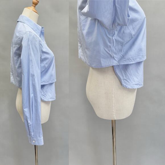 Tome Light Blue Poplin Button-Up Long Sleeve Blouse Open Back Size 2 - Picture 9 of 14